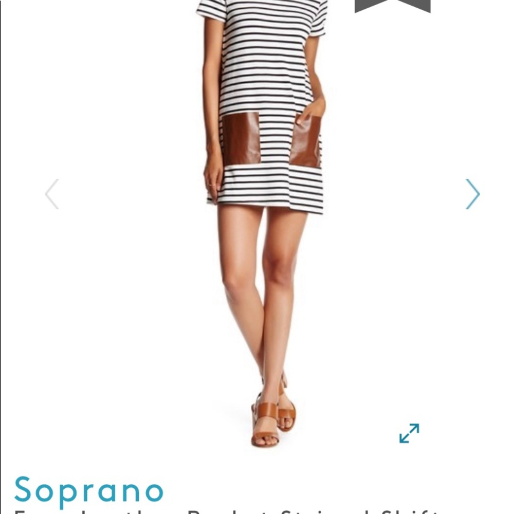 Faux Leather Pocket Striped Shift Dress